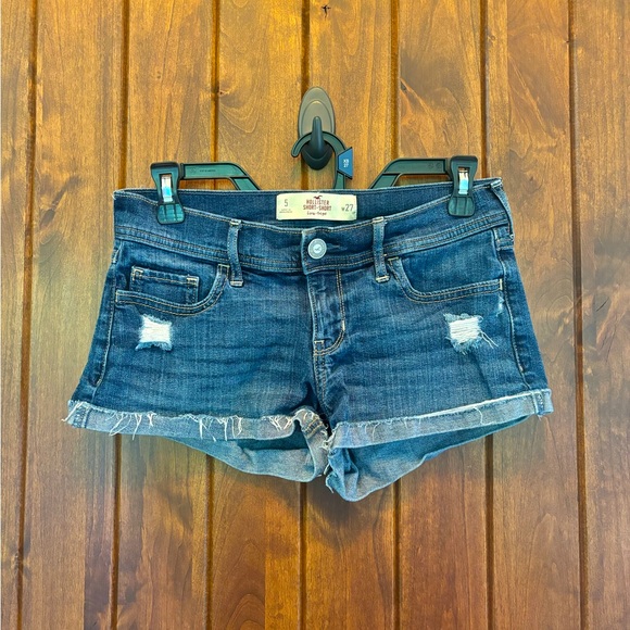 Hollister Pants - Low-rise ripped dark wash denim short-shorts